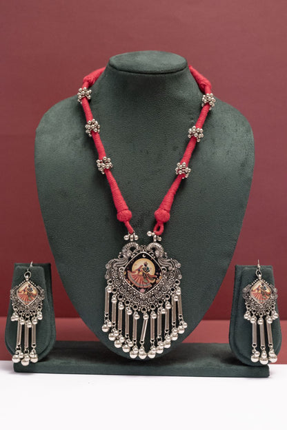 Oxodise Radha-Krishna Pendant Necklace with Beaded Tassel