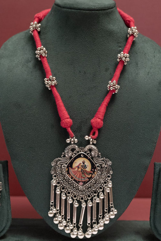 Oxodise Radha-Krishna Pendant Necklace with Beaded Tassel