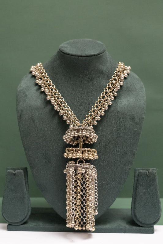Silver Look-Alike Two Tone Long Beads Chain