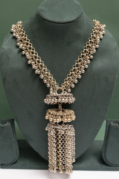 Silver Look-Alike Two Tone Long Beads Chain