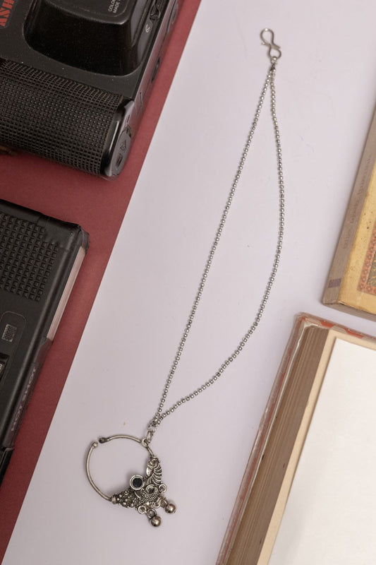 Oxodise Floral Nath (Nose Pin) with Long Chain & Bead Charms