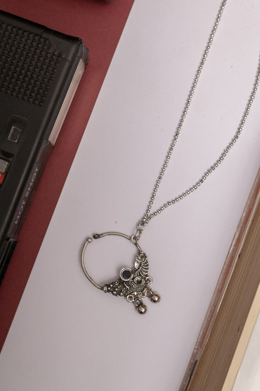 Oxodise Floral Nath (Nose Pin) with Long Chain & Bead Charms