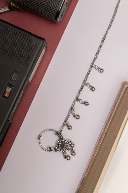 Oxodise Nath (Nose Pin) with Beaded Chain & Dangling Bells