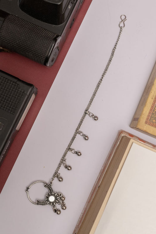 Oxodise Nath (Nose Pin) with Beaded Chain & Dangling Bells