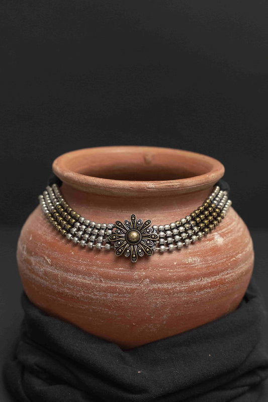 Oxodise Combo Two Tone Choker with Floral Charm & Tika