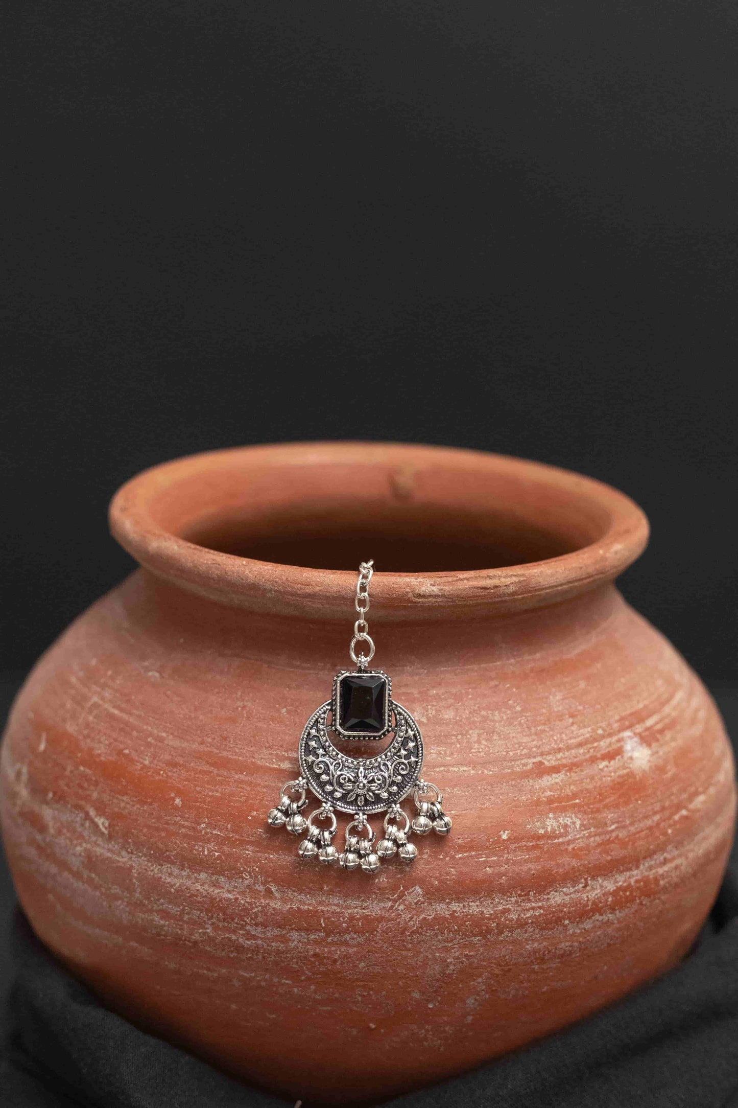 Oxodise Combo Black Stone Choker Necklace with Dangling Beads