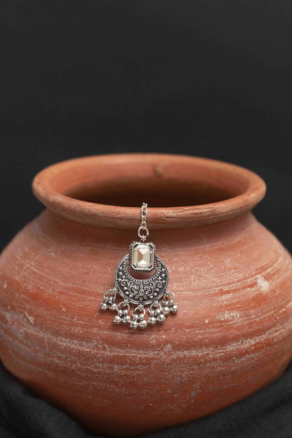 Oxodise Combo White Stone Choker Necklace with Dangling Beads