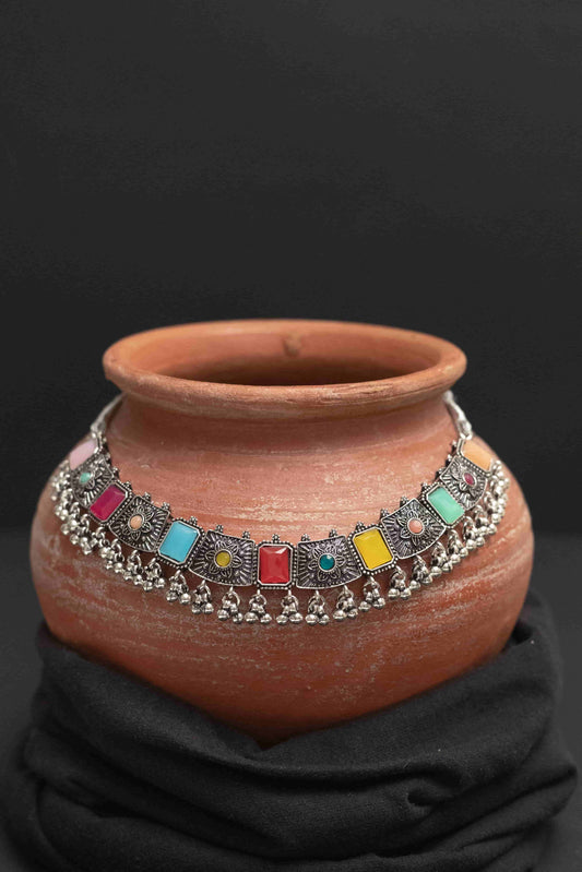 Oxodise Meena Necklace Set with Rectangular Cabochon Stones