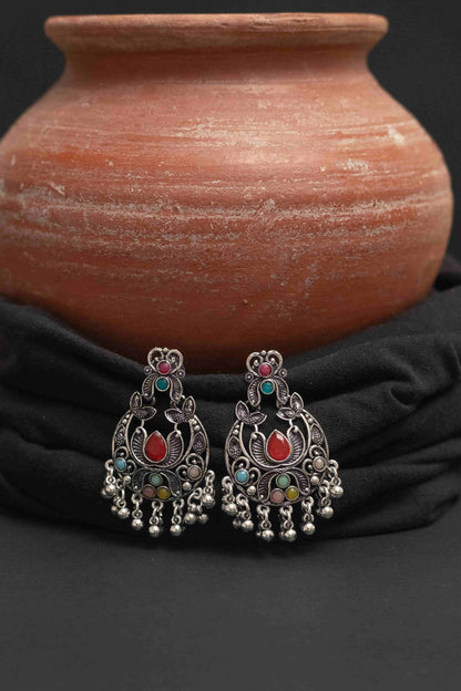 Oxodise Multi-Stone Choker Necklace Set with Jhumka & Tika