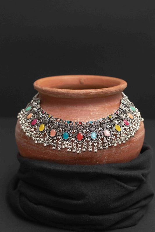 Oxodise Combo Multi Choker Necklace with Hanging Beads