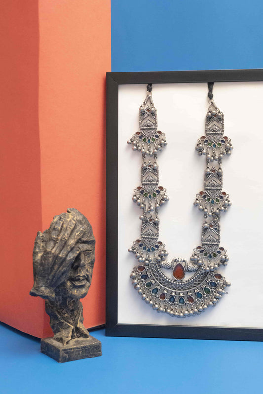 Oxodise Meena Crescent Pendant Necklace with Geometric Patterns