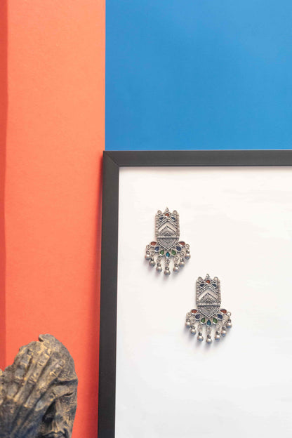 Oxodise Meena Crescent Pendant Necklace with Geometric Patterns