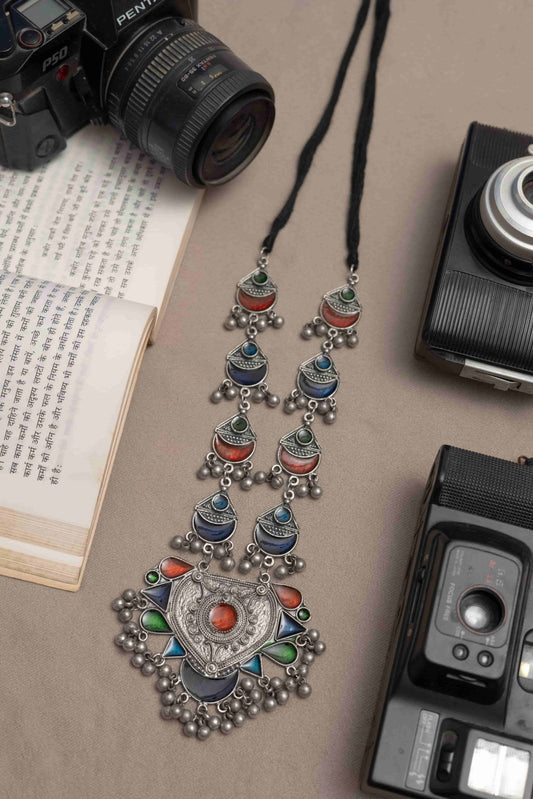 Oxodise Meena Necklace with Geometrical & Crescent Cabochons