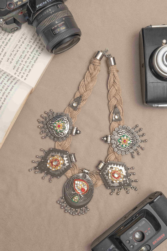 Oxodise Jute Thread Necklace with Temple Motifs