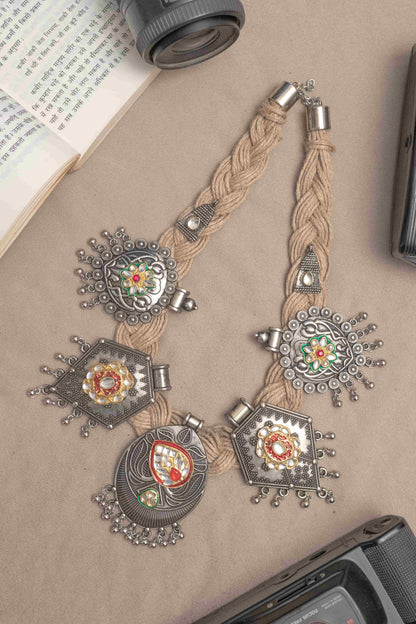Oxodise Jute Thread Necklace with Temple Motifs