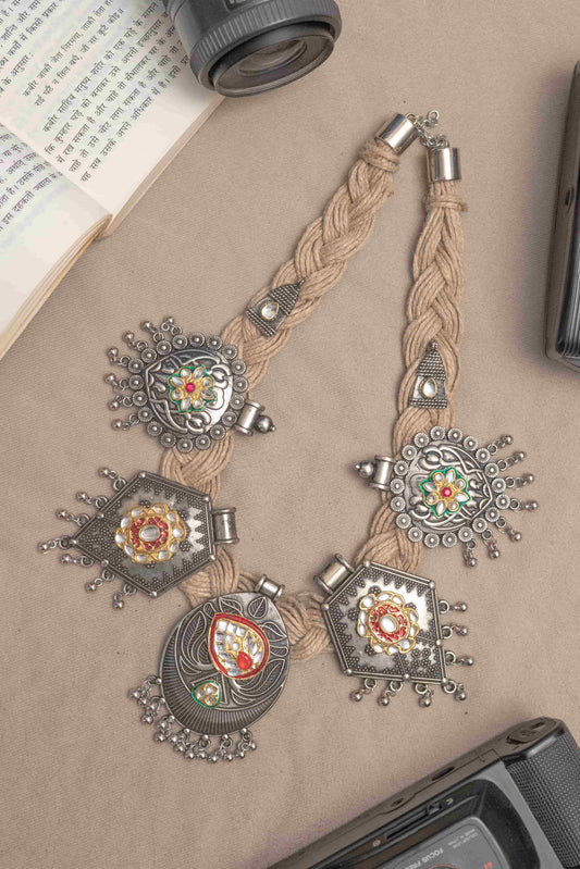 Oxodise Jute Thread Necklace with Temple Motifs