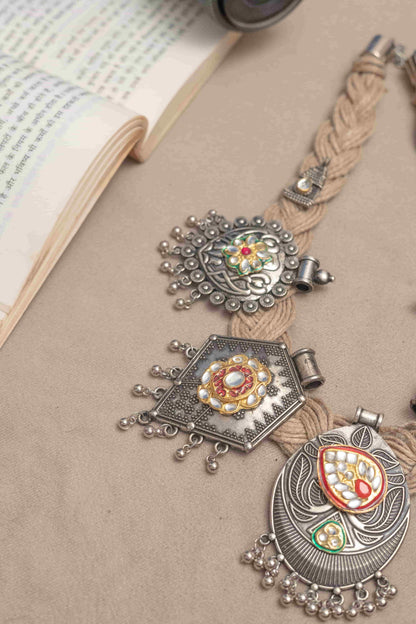 Oxodise Jute Thread Necklace with Temple Motifs