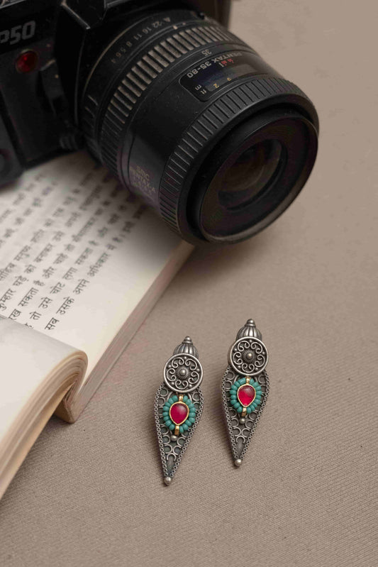 Silver Look-Alike Chain Pendant with Red-Green Accents