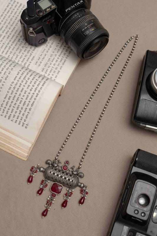 Silver Look-Alike Necklace with Dangling Beads