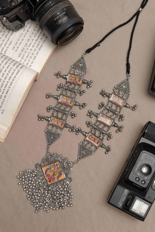 Oxodise Antique Silver Necklace with Meenakari Art