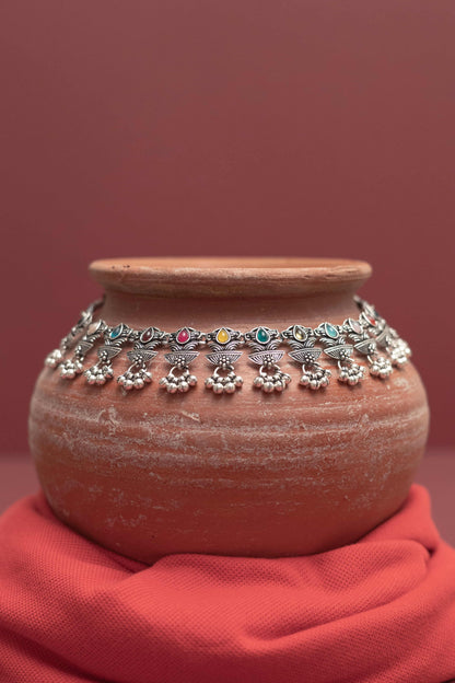 Oxodise Choker Necklace with Multicolor Teardrop Cabochons
