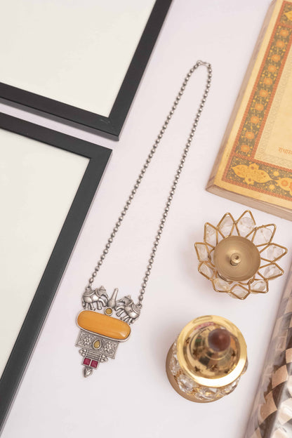 Elegant Silver Look-Alike Pendant Necklace with Stone Accents