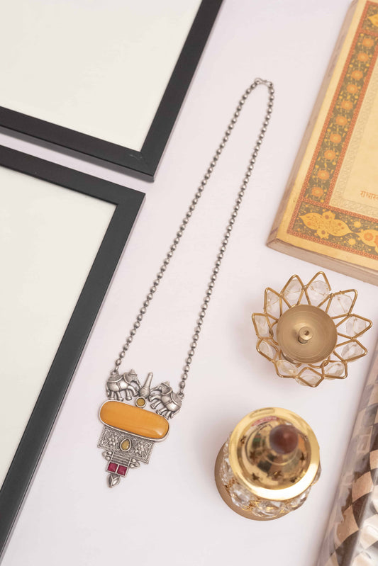 Elegant Silver Look-Alike Pendant Necklace with Stone Accents
