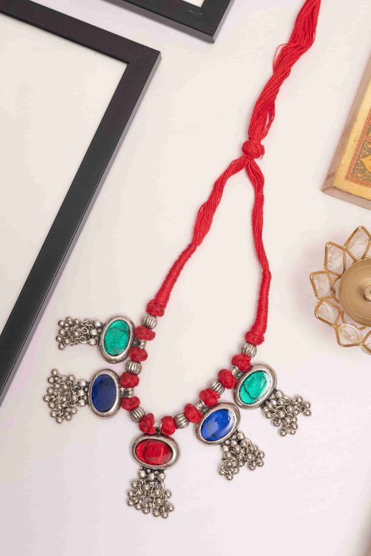 Oxidized Meenakari Necklace with Multicolor Stones