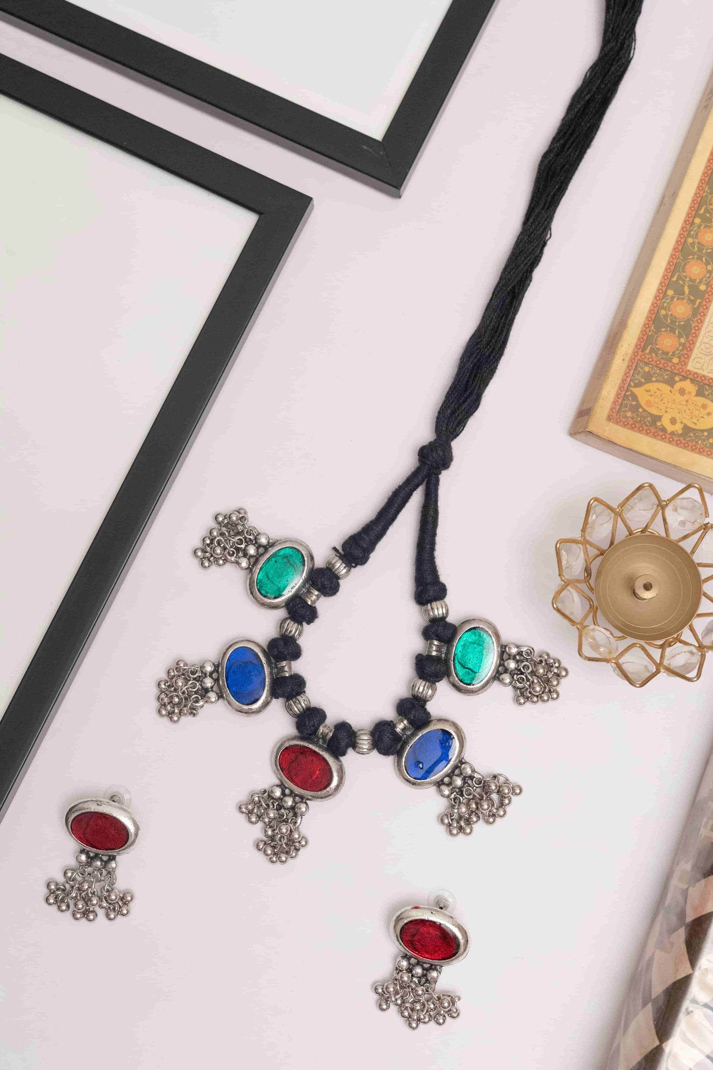 Oxidized Meenakari Necklace with Multicolor Stones