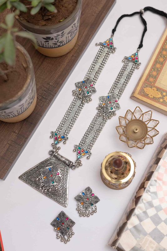 Oxodise Meena Long Chain Necklace with Triangle Pendant