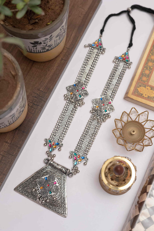 Oxodise Meena Long Chain Necklace with Triangle Pendant