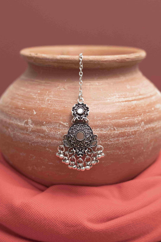 Oxodise Silver Mirror Necklace with Paisley Motifs