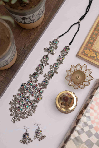 Oxodise Meena Long Necklace Set with Matching Earrings