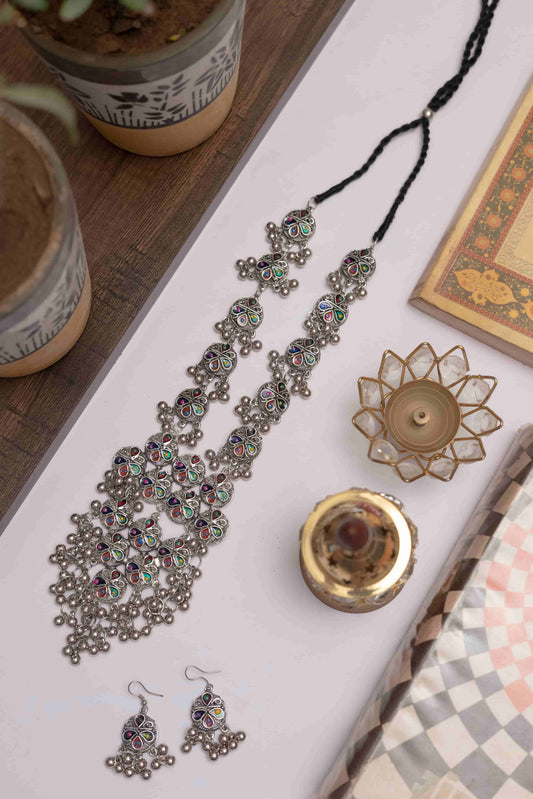 Oxodise Meena Long Necklace Set with Matching Earrings