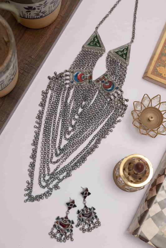 Oxodise Meena Long Layered Chain Necklace