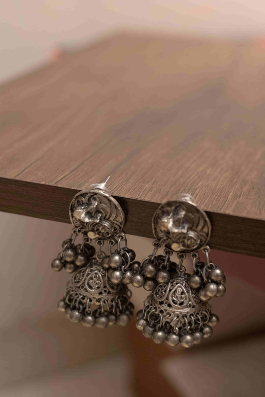 Silver Look-ALike Choker Set with Matching Jhumkas