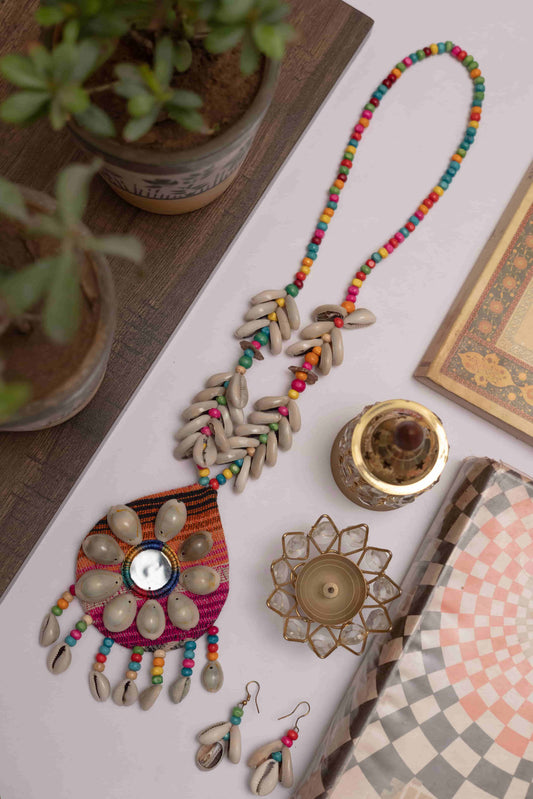 Fabric Necklace with Oval Charm & Dangling Kodi