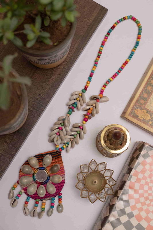 Fabric Necklace with Oval Charm & Dangling Kodi