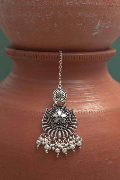 Oxodise Combo Mirror Floral Necklace with Hanging Bells