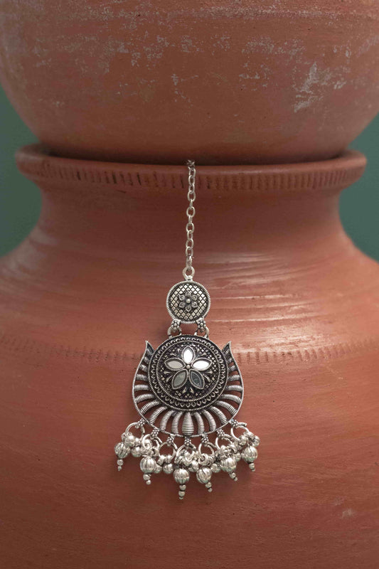 Oxodise Combo Mirror Floral Necklace with Hanging Bells