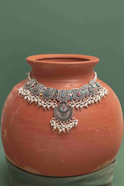 Oxodise Combo Multi Choker Necklace with Teardrop Cabochons