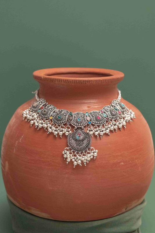 Oxodise Combo Multi Choker Necklace with Teardrop Cabochons