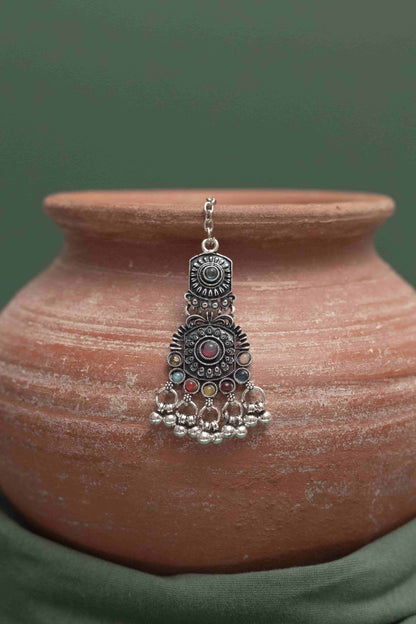Oxodise Combo Choker Necklace with Round Multicolor Cabochons