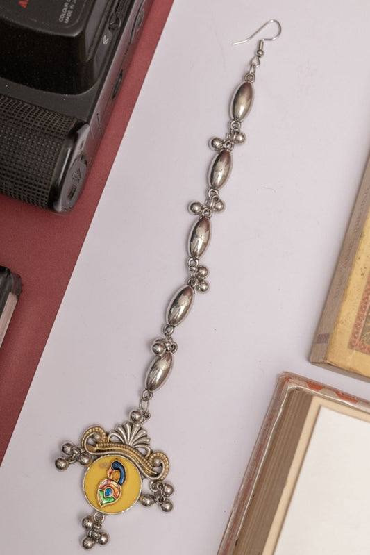 Oxodise Pachi Tika with Multicolor Enamel Pendant & Peacock Motif