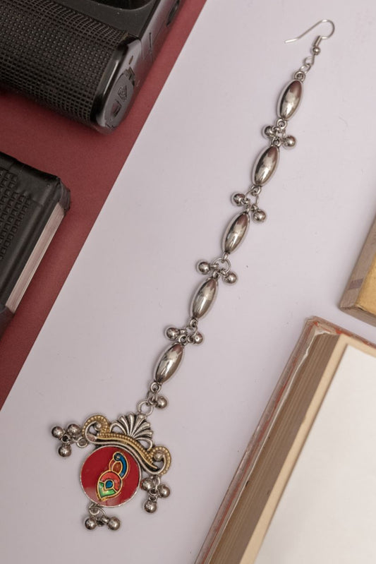 Oxodise Pachi Tika with Multicolor Enamel Pendant & Peacock Motif