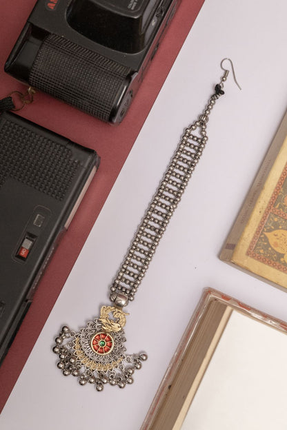 Oxodise Two Tone Tika with Peacock Motif & Bell Charms