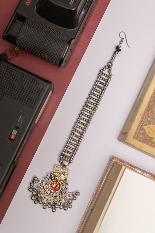 Oxodise Two Tone Tika with Peacock Motif & Bell Charms