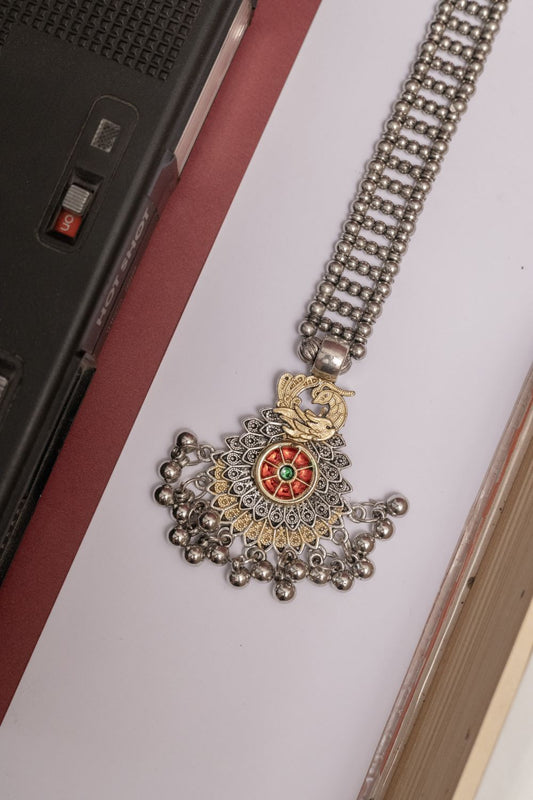 Oxodise Two Tone Tika with Peacock Motif & Bell Charms