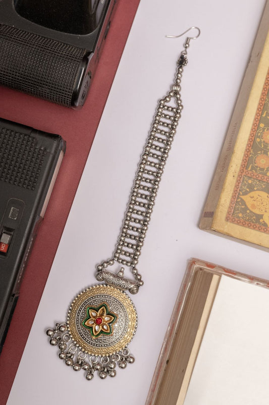 Oxodise Two Tone Tika with Colorful Cabochons in Floral Motif