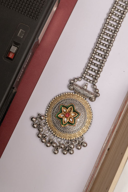 Oxodise Two Tone Tika with Colorful Cabochons in Floral Motif
